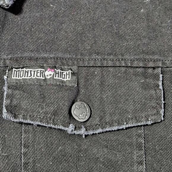 Monster High Black Denim Jacket XL Pink Stitching Graphic Print Spirit Halloween - Picture 8 of 14